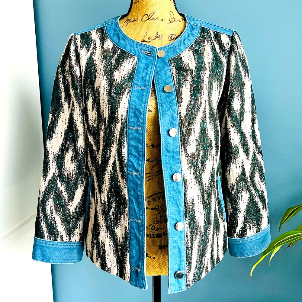 Chico’s Denim IKAT Cropped Jacket